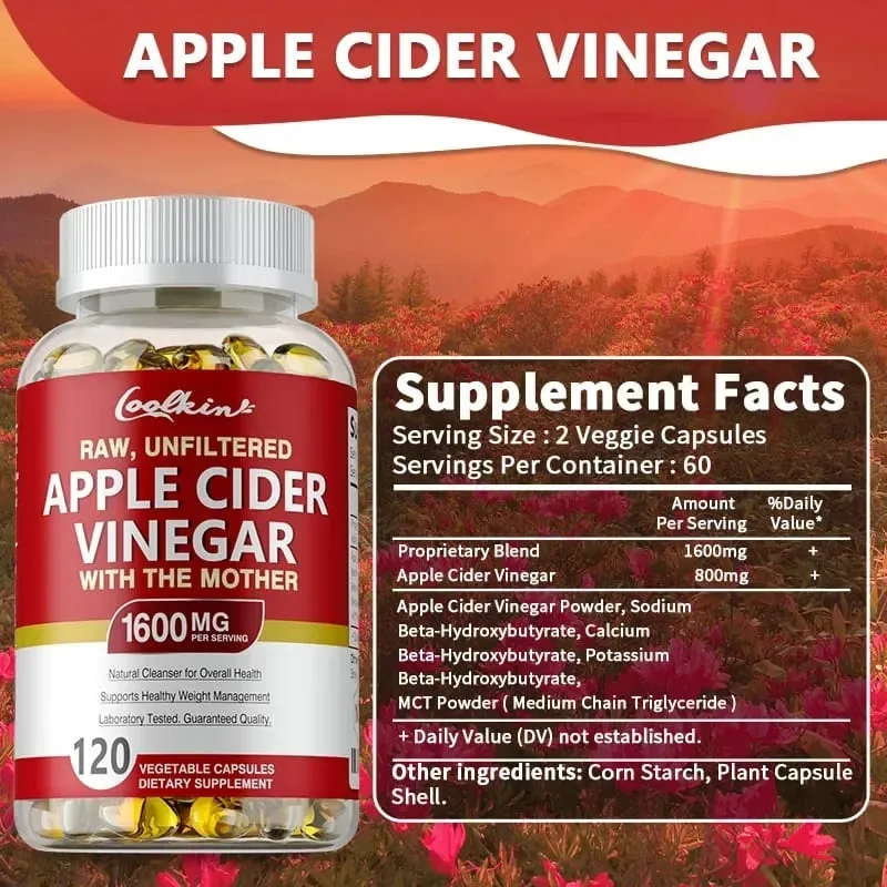 Capsule di aceto di sidro di mele - Integratore di vitamine del gruppo B Controllo del peso Detox Allevia gonfiore e costipazione Fat BurnerSup — image 2