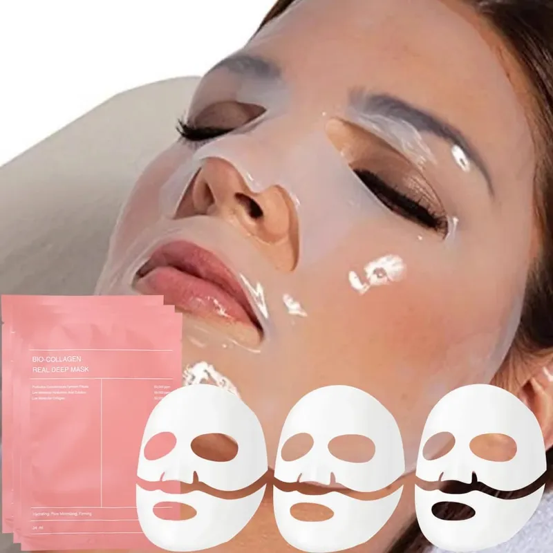 Masque Facial au collagène jetable, 3 pièces, fendu, hydratant en profondeur, soins pour la peau, beauté pour femmes — image 2
