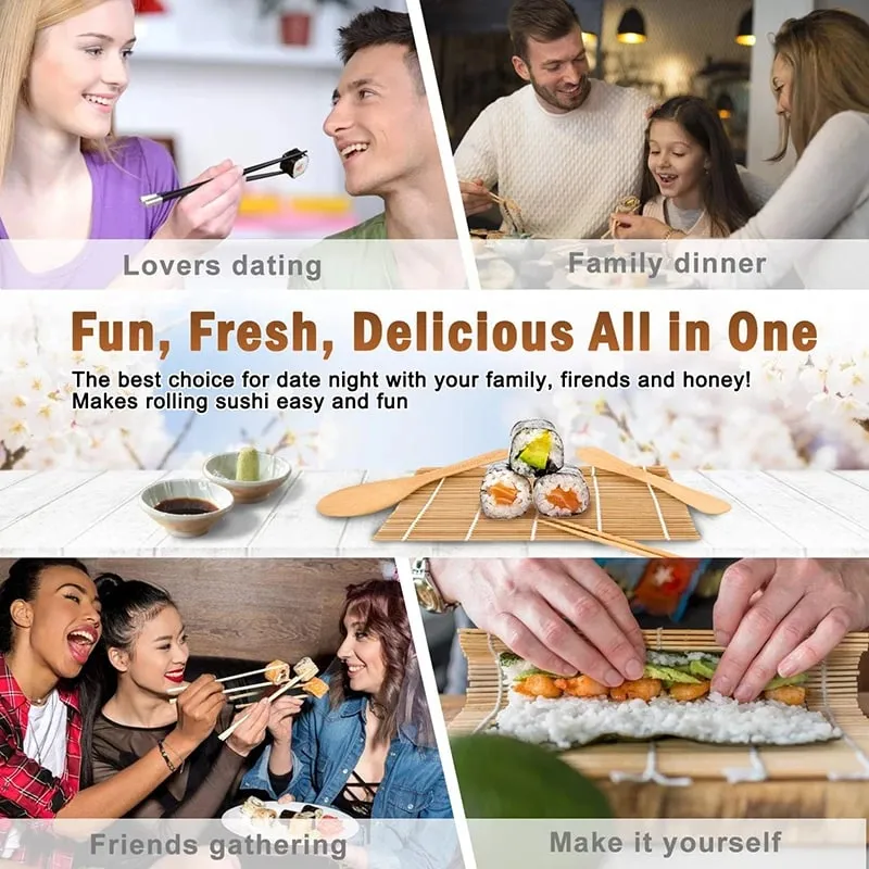 9 pezzi/set kit per la preparazione di sushi in bambù tappetino per sushi incluso 2 tappetini per sushi 5 paia di bacchette 1 pagaia 1 strumento di cottura spalmatore — image 6