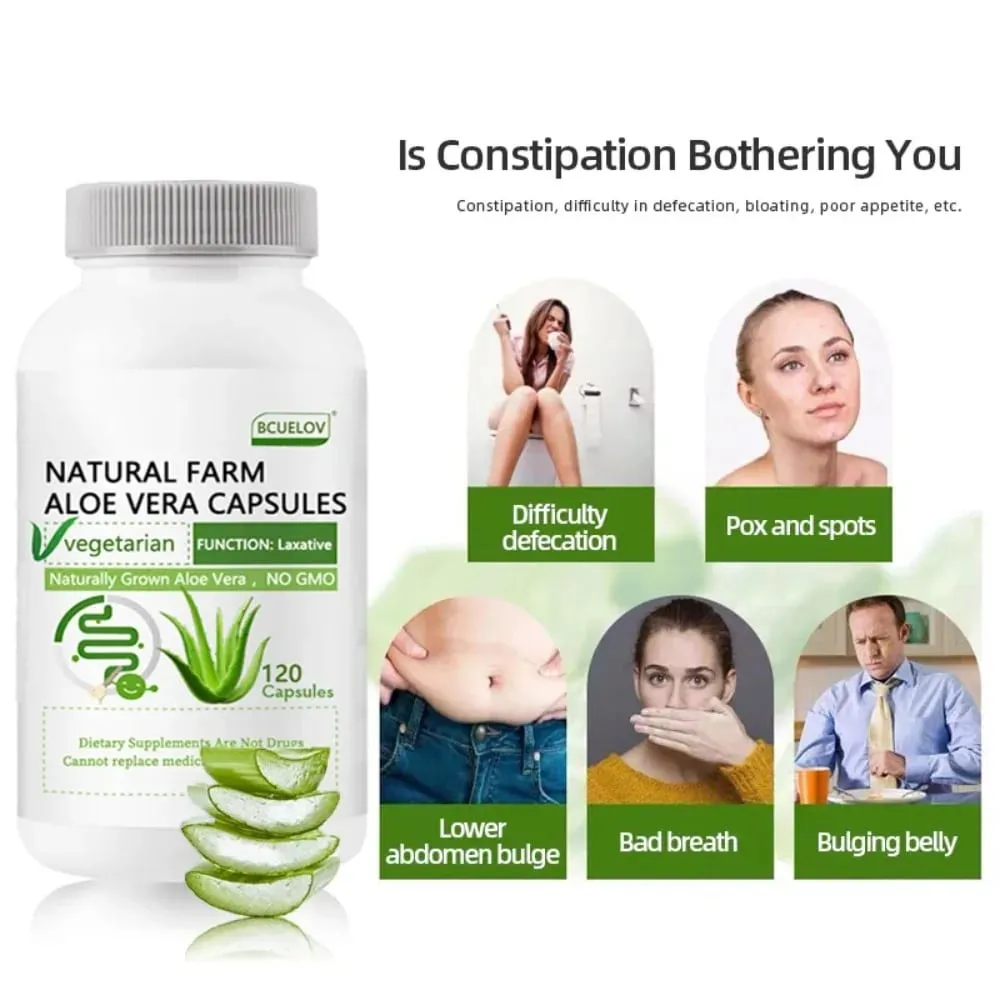 Aloe Vera Extract Capsules - Helps Cleanse and Detoxify The Colon Burn Fat Maintain Stomach Acid Balance and Boost Immunity