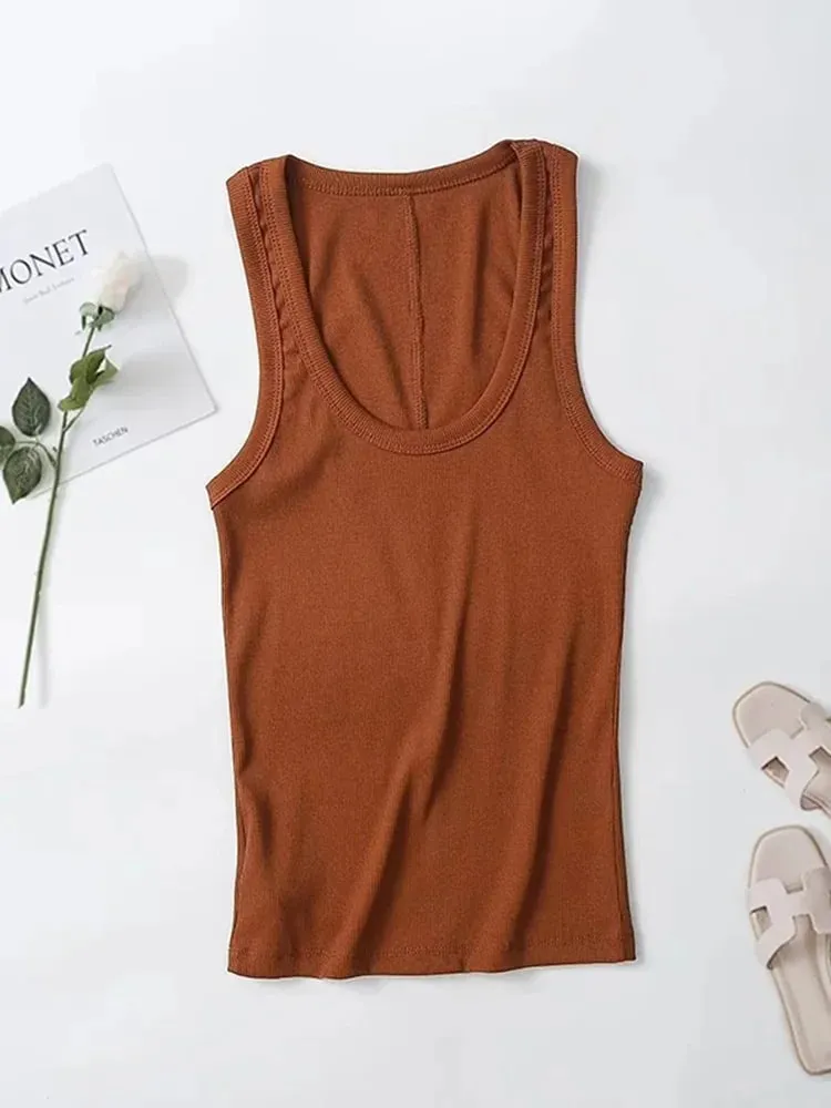 2025 ฤดูใบไม้ผลิ/ฤดูร้อนสินค้าใหม่ผู้หญิง SLIM FIT สีทึบระงับ Ribbed Tank Top สาวเผ็ดสไตล์เสื้อยืด — image 3
