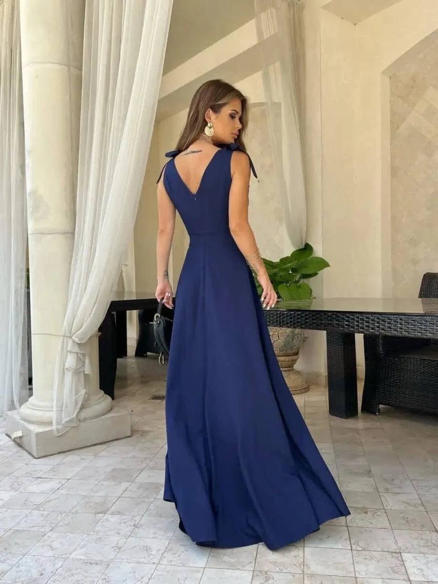 Colore solido 2026 Estate Nuovo scollo a V sexy abito da sera diviso cinturino per spaghetti senza maniche abiti lunghi da festa abbigliamento donna — image 5