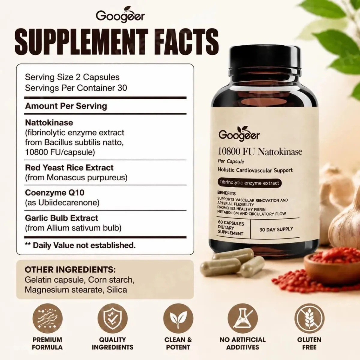 Googeer Advanced Enzyme CoQ10 Formula Capsule Clean Vegan Non OGM Integratore di supporto quotidiano per il benessere 60 capsule Facile da usare — image 2