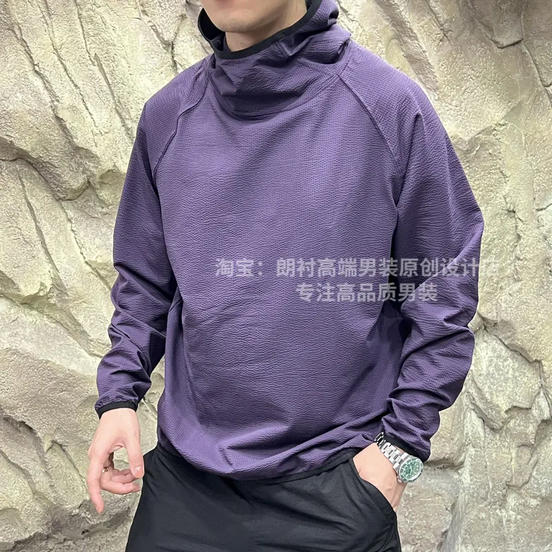 Lightweight seersucker texture outdoor thin quick-drying fabric couple loose sports hooded sweater — image 10