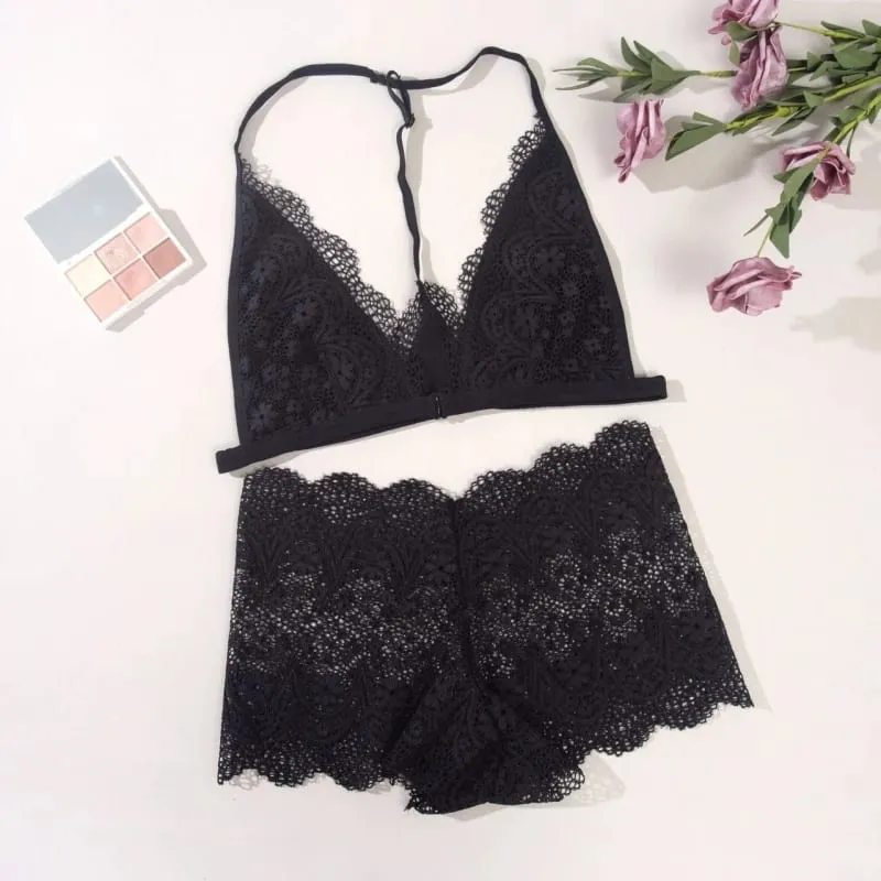 Set reggiseno di pizzo da donna chiusura frontale bralette ultra sottile push up lingerie sexy reggiseno trasparente mutandine a vita bassa biancheria intima senza fili