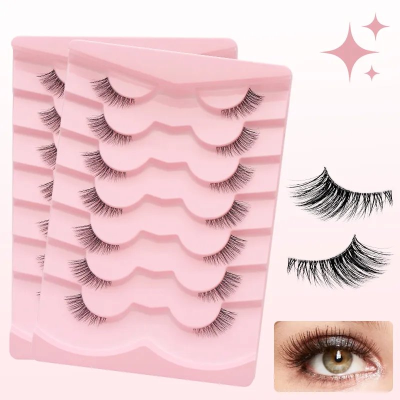 7 คู่ขนตาธรรมชาติ Wispy Half Clear Band Strip Lashes ขนตาปลอมนุ่มนุ่มน้ำหนักเบา Eye Lashes แต่งหน้า