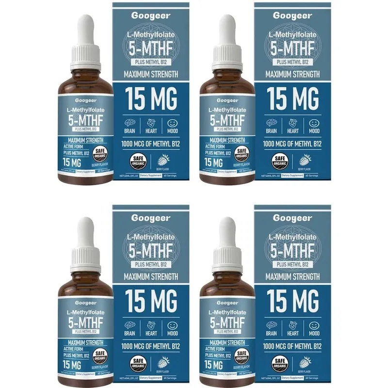 Googeer L-metilfolato 5-MTHF gocce liquide con metil B12 15 mg 1000 mcg Forza massima Cuore Cervello Supporto per l'umore 60 ml — image 10