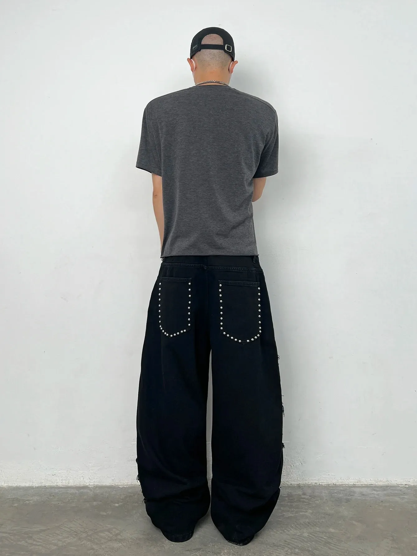 American High Street Hai Lớp Miếng Dán Rách Đính Đá Thiết Kế Nam Màu Đen Quần Jeans Lỏng Lẻo Y2K Đường Phố Hip-Hop Quần Ống Rộng Thời Trang — image 10