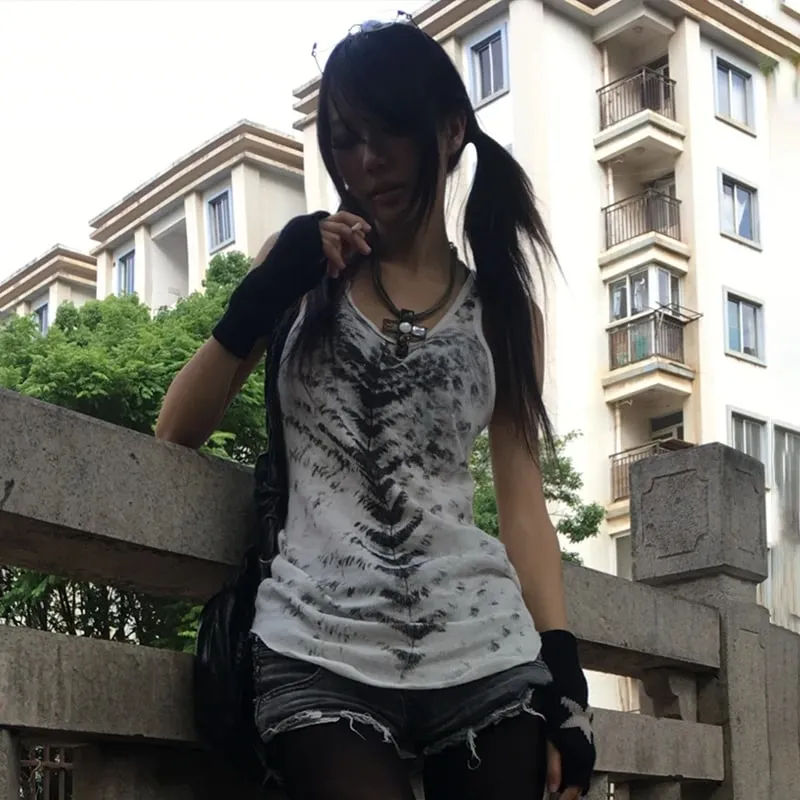 Karrcat Grunge Esthétique Tie Dye Débardeur Trash Style années 2000 Long Débardeur Japonais Y2k Haut sans manches Gothique vintage Streetwear — image 7