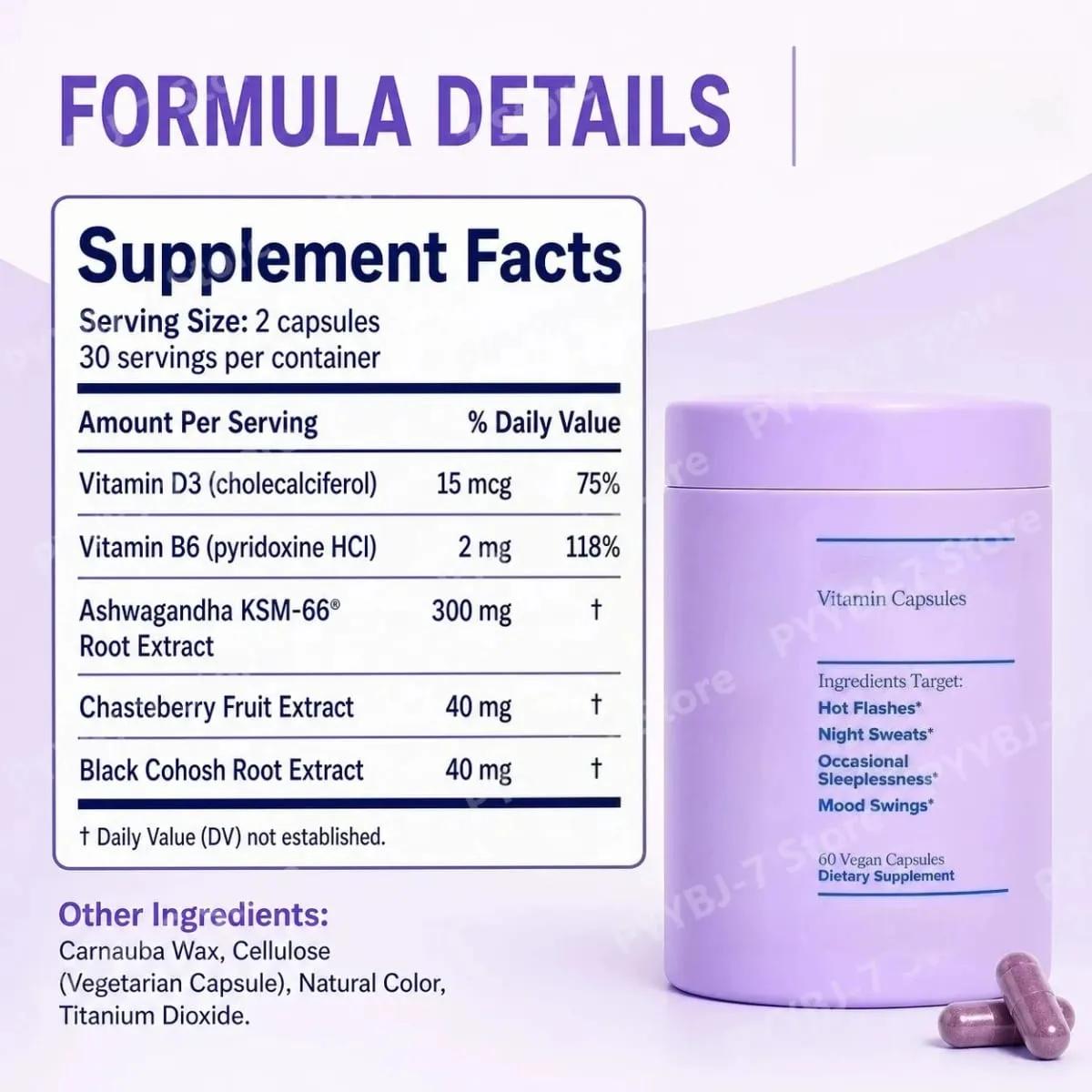 Vitamin Kompleks Wanita dengan Vitamin D3 B6 Penggunaan Menopaus Membantu Melegakan Peluh Malam Perubahan Mood Suplemen Makanan Kesihatan 60 Keping — image 7