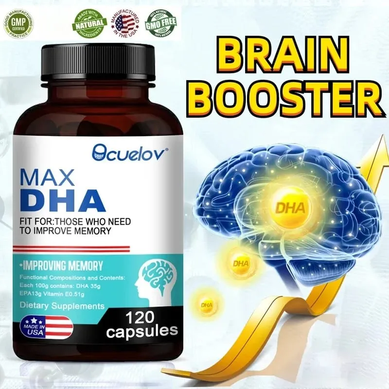 Bcuelov MAX DHA-verbessert das Gedächtnis, schützt das Sehvermögen, die Intelligenz, aktiviert die Gehirnzellen und verbessert die Gehirnermüdung. Nahrungsergänzungsmittel
