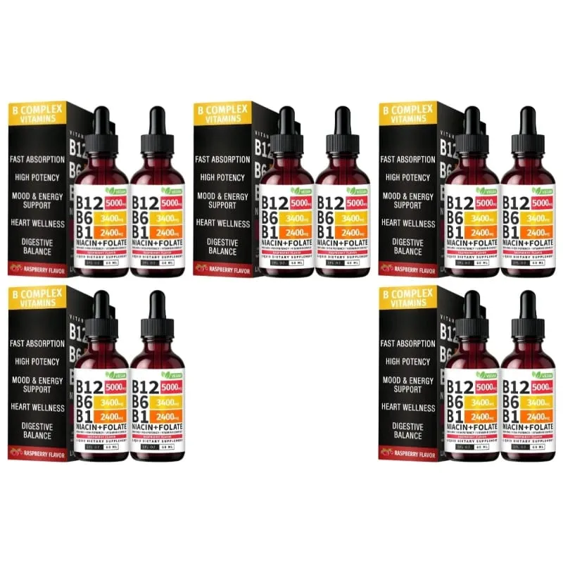 B12 B6 B1 Niacine Folate Liquide Sublingual Vegan B-Complex Gouttes pour l'énergie quotidienne et le soutien de la concentration Framboise pour hommes femmes 60 ML — image 11