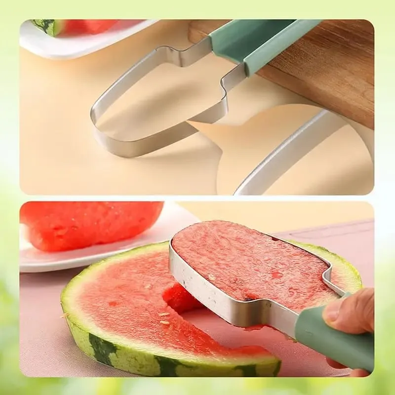Affettatrice per anguria Stampo per ghiaccioli 3 in 1 Paletta per melone Strumento per paletta per frutta per scavare separatore di polpa Coltello da frutta creativo — image 4