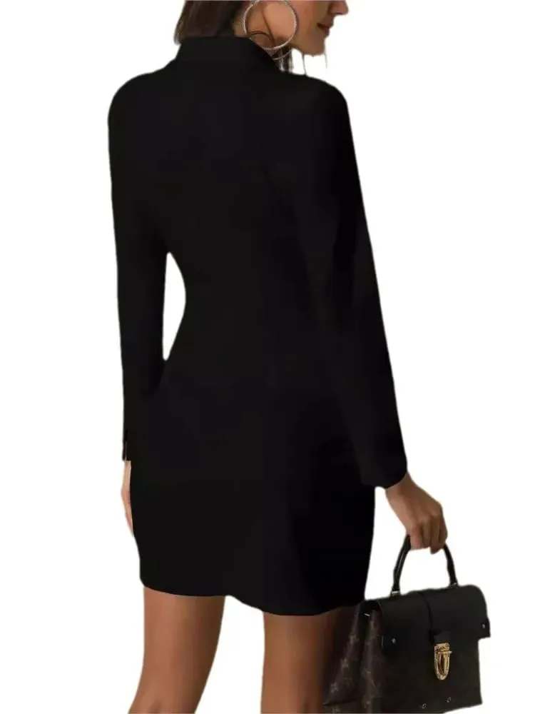 Frauen Nehmen Blazer Kleider Temperament Elegante Büro Dame Einreiher Langarm Kleid Frühling Herbst Schwarz Weiß Vestidos — image 7