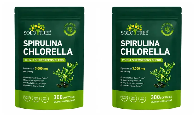 Solo Tree Spirulina Chlorella Softgels dengan Mikroalga Organik Vitamin B6 B12 Keseimbangan Pencernaan & Dukungan Kekebalan Tubuh 300 Softgels — image 8