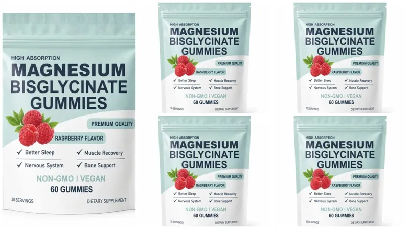 Caramelle gommose bisglicinate di magnesio ad alto assorbimento sapore di lampone vegano 60 conteggi supporto per la salute delle ossa muscolari non OGM senza glutine — image 11