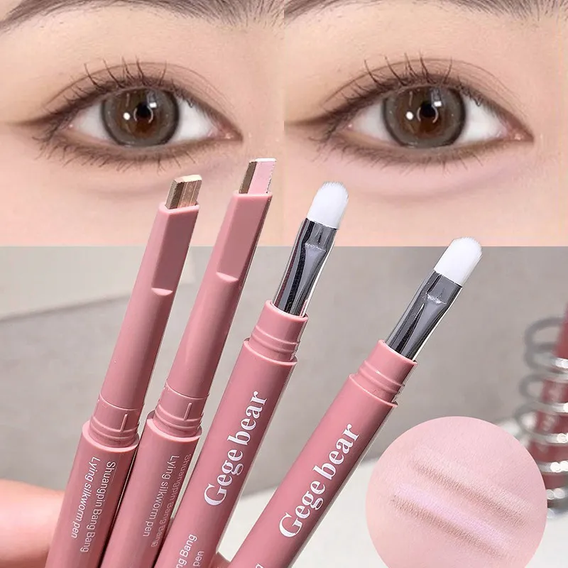 Double Ended Lying Silkworm Pencil 2 in1 Highlighter Nude Lower Eyelid Contour Aegyo-sal อายไลเนอร์แต่งหน้าพร้อมแปรงรายละเอียด — image 4
