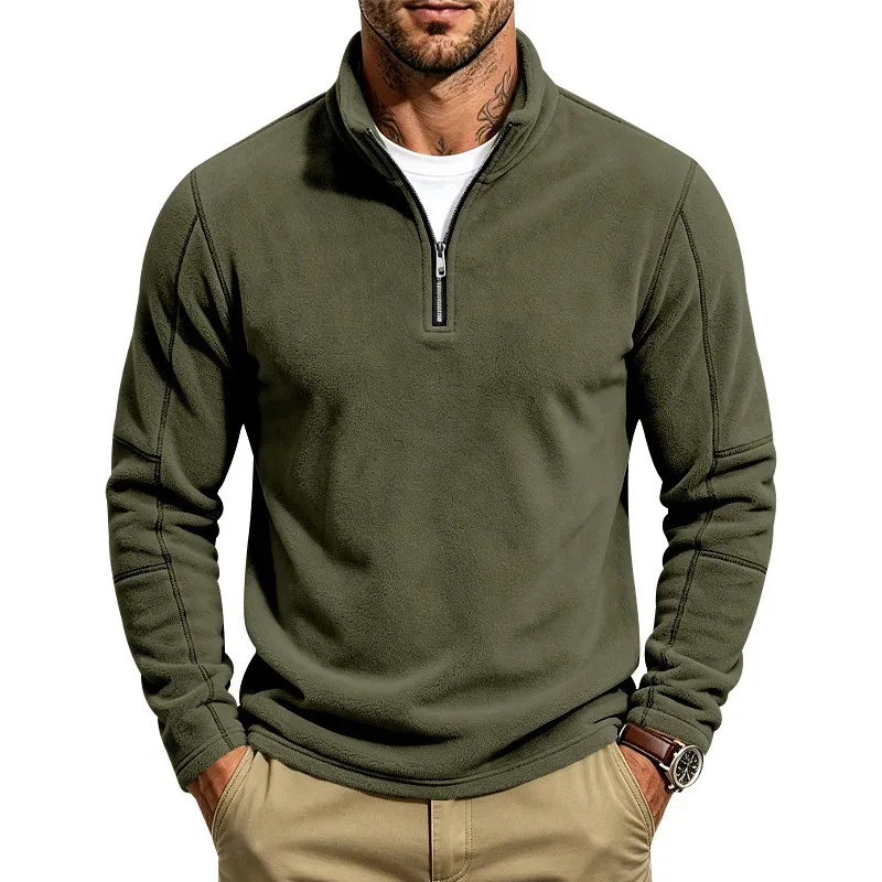 Men's Quarter Zip Polar Fleece Pullover Stand Collar Long Sleeve Casual Warm Sweatshirt For Autumn Winter Daily Commute Wear — image 11
