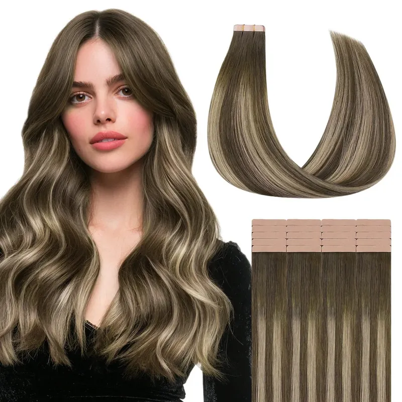 Sunmofavo Tape I Remy Human Hair Extensions Tyk Silkeagtig Lige Naturlig Brun Usynlig Tape 20 Stk Salon Grade Til Kvinder — image 22