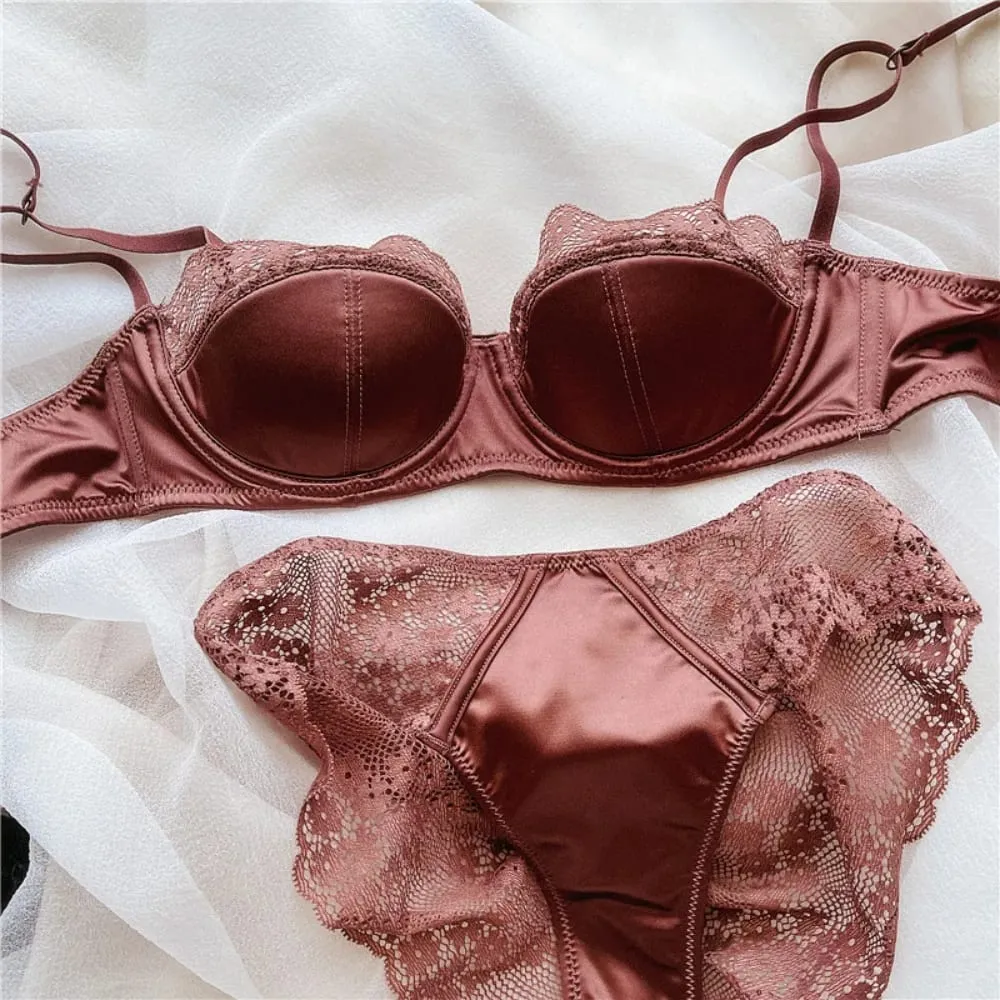 Reggiseno con ferretto in pizzo a mezza coppa da donna Set sottile reggiseno sexy minimizzatore push up anti-abbassamento supporto laterale nascondi ascella grassa lingerie da donna S-XL — image 3