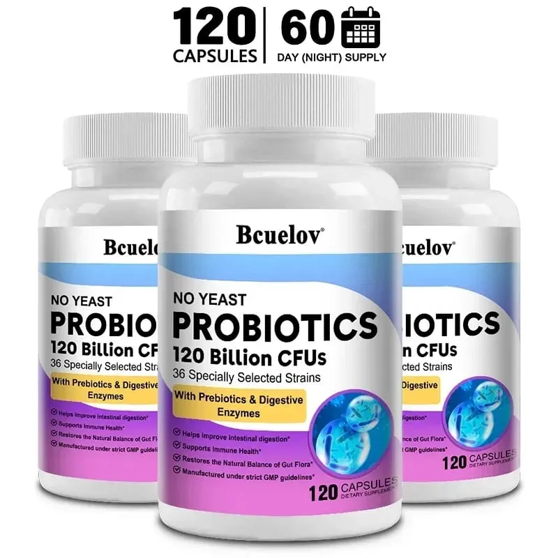 Digestive Health Probiotics 120 Billion CFU Prebiotics & Digestive Enzymes Adult Probiotic Supplement Promotes Gut Health