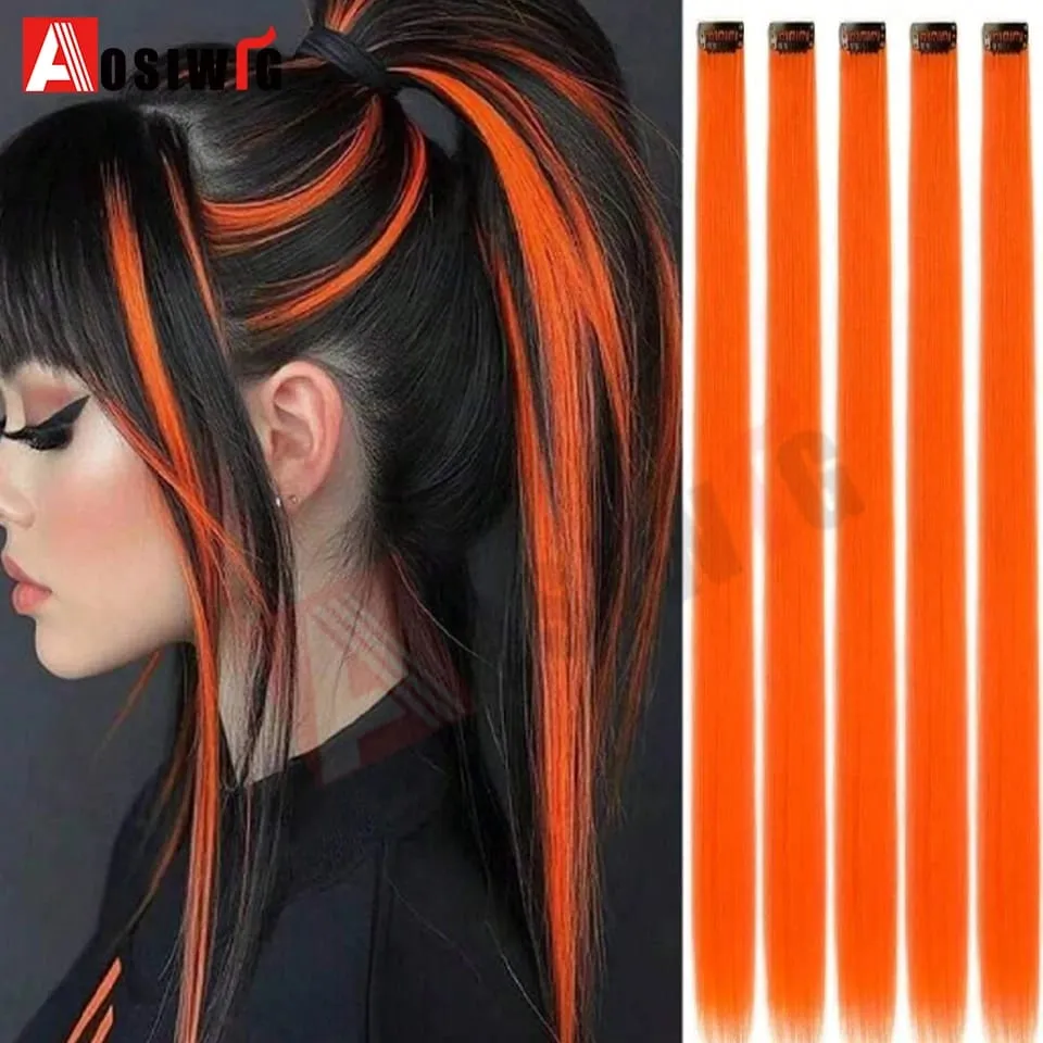 5PC สังเคราะห์ Feather Hair Extensions พร้อมคลิปทนความร้อนตรงผมสีสีดำคลิปผมสตรี 8G — image 25