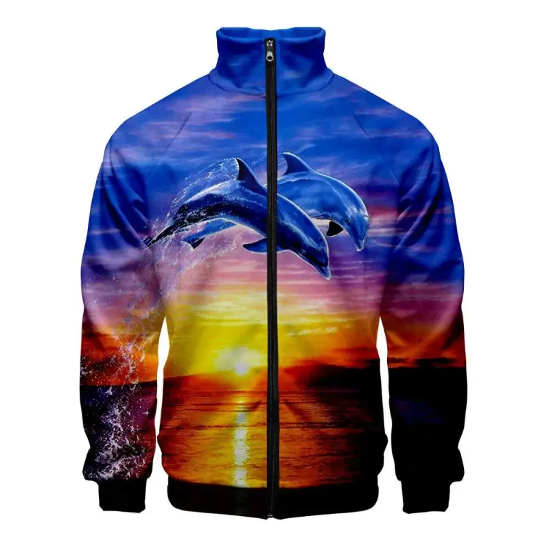 Harajuku Popular Novelty dolphin 3D Print Zipper Raglan Jacket Windbreaker Boys/Girls Comfortable Stand Collar Jackets Coats — image 13