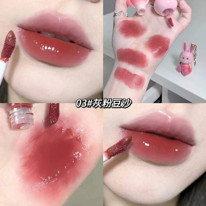 귀여운 토끼 거울 립글레이즈 키 체인 립스틱 방수 립글로스 오래 지속되는 스틱 컵 여성 립글레이즈 화장품 6 색 — image 5