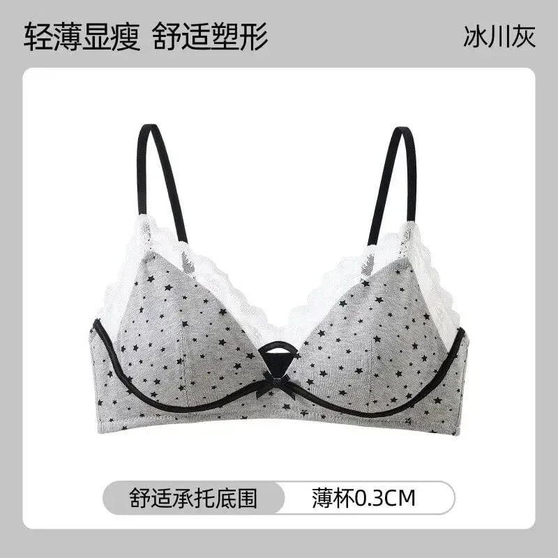 여자 폴카 도트 스타 레이스 무선 브래지어 얇은 푸시 업 안티 처짐 Bralette 작은 가슴 리프트 십대 소녀 캐주얼 매일 브래지어 뜨거운 — image 8
