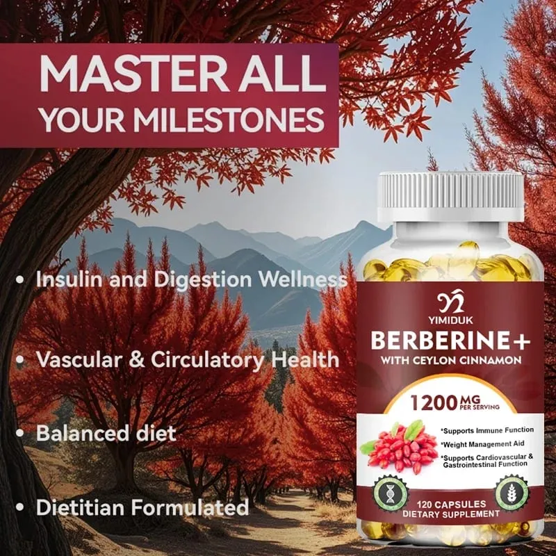 Berberine 1200mg Supplement Supports AMPK Activation Healthy Glucose Metabolism Immunity & Weight Control for Adults — image 4