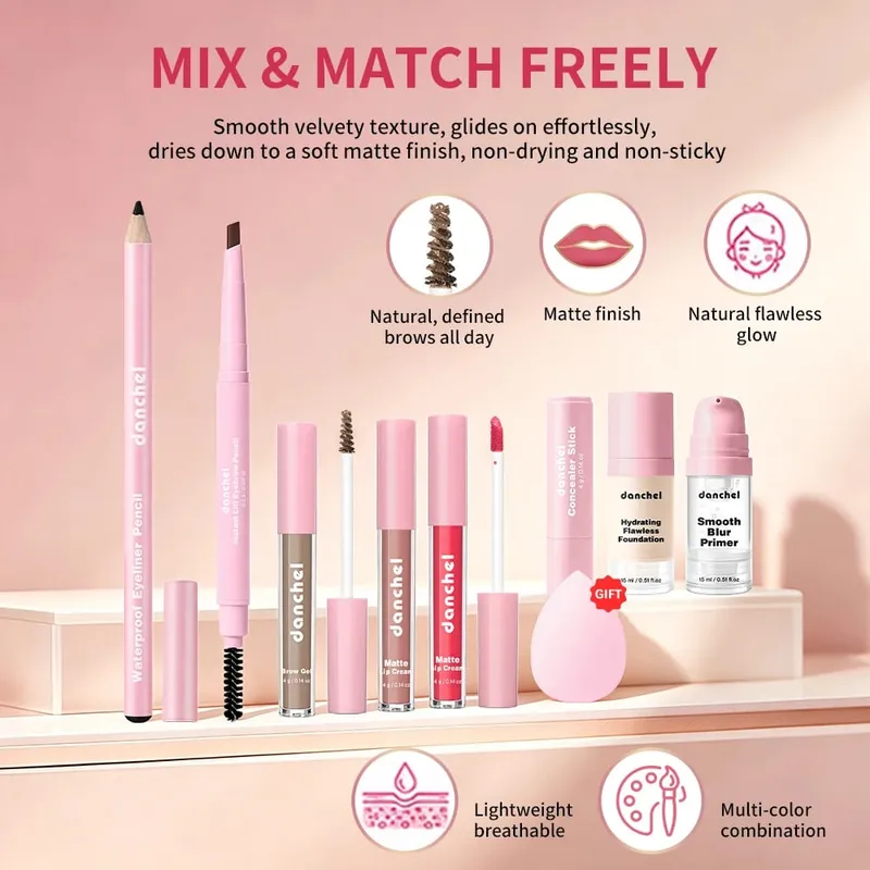 Alt-i-én makeup-sæt til hele ansigtet indeholder Primer Foundation Eyebrow Pencil Eyeliner Concealer Stick Lip Gloss Kosmetisk Kit til Wo — image 3