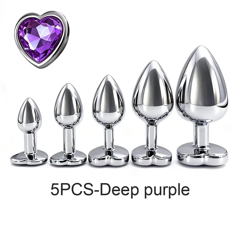 5 størrelser metal anal stik sæt med hjerte base Glat prostata massage butt plug sexlegetøj til mænd kvinder par — image 6