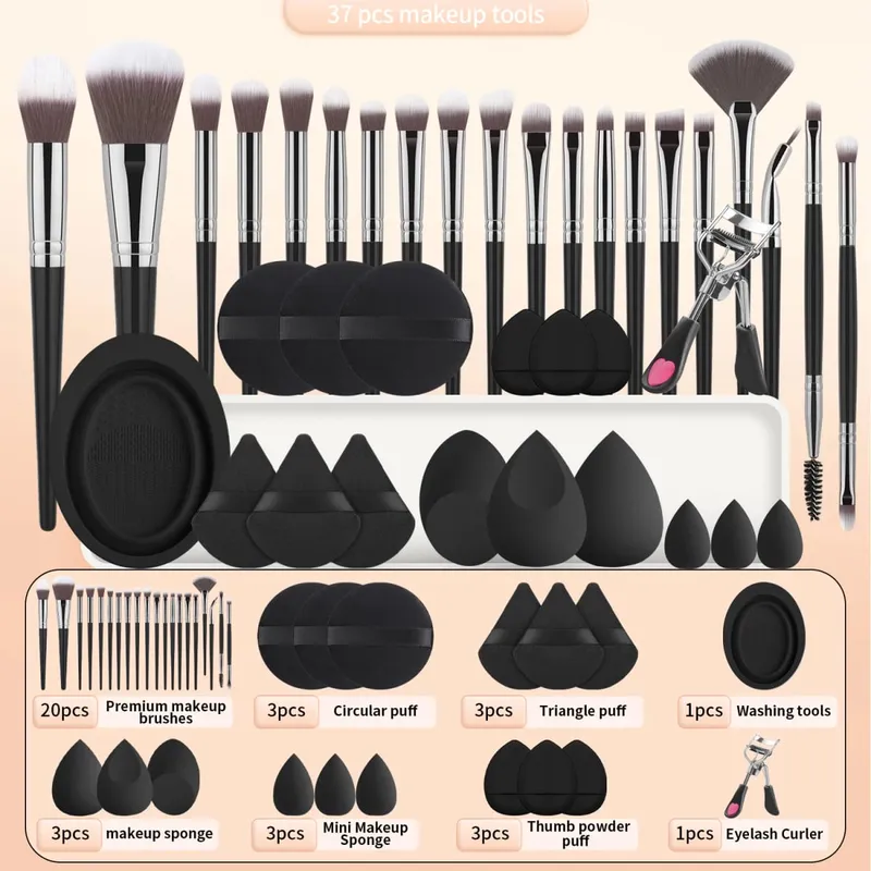 20 makeup brushes+3 round powder puffs+3 triangular powder puffs+3 beauty eggs+3 finger powder puffs+3 mini beauty eggs+1 washin — image 11