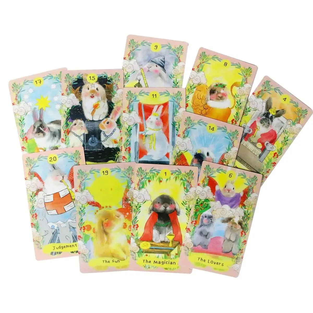 12*7 ซม.Chubby Bunny Tarot ดาดฟ้า 78 ใบที่มีกระต่ายน่ารัก 2.75X4.75 ''บรรจุภัณฑ์กล่องแข็ง