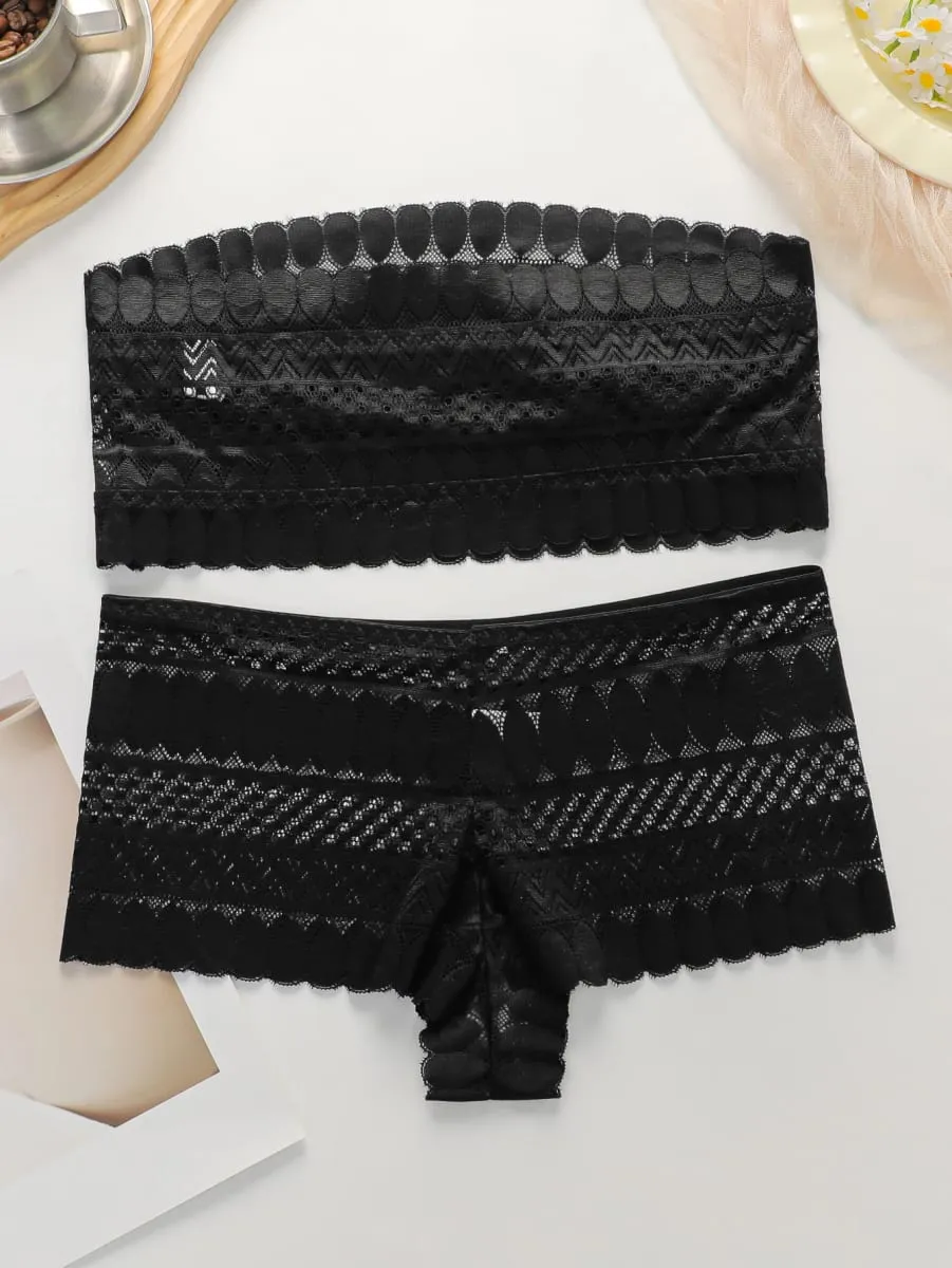 Set bralette senza spalline senza fili, reggiseno push up e slip senza cuciture in pizzo non imbottito per donna, comodo set di lingerie da sposa — image 2