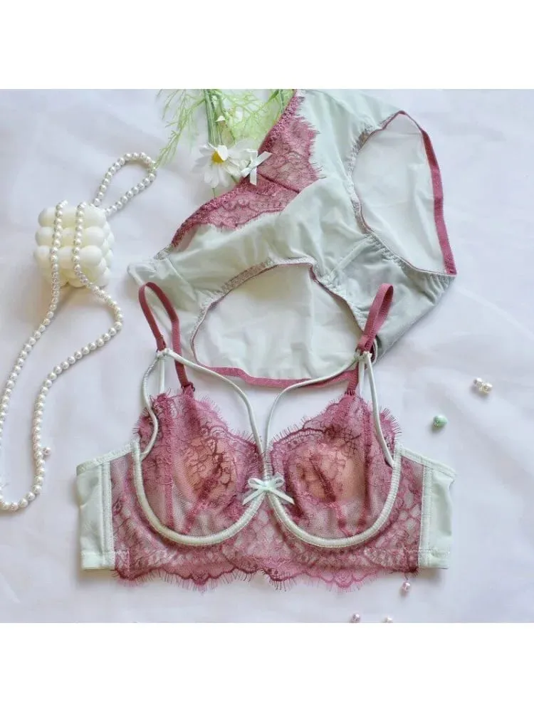 Coreano Tendenza Calda Puro Desiderio Reggiseno di Pizzo Set Con Ferretto Tazza Sottile Push Up Busto Grande Visivamente Piccolo Anti Droop Lingerie 32-38 Hot — image 2