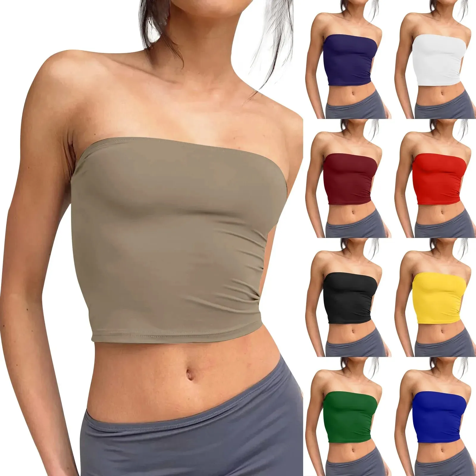 Trägerloses Crop-Top für Damen, Basic, rückenfrei, ärmellos, Bandeau, niedlich, sexy Tops, Trend, Street-Fashion, klassisch, einfarbig, Röhren-Tops — image 3