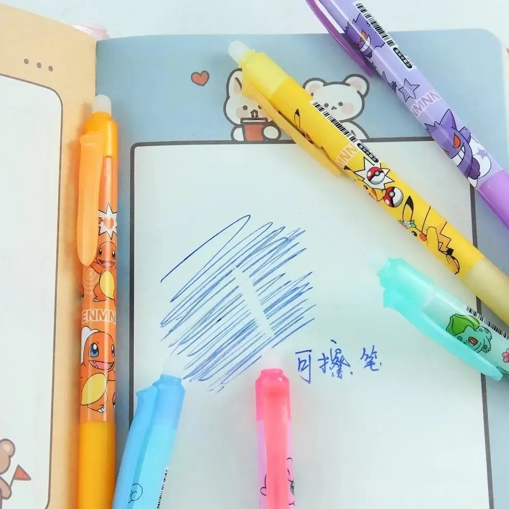 สุ่ม 6/12/24pcs Pokemon 0.5 มม.หมึกสีฟ้า Erasable Neutral ปากกาน่ารักนักเรียนโรงเรียนเครื่องเขียนการ์ตูน rubbable ปากกา — image 4