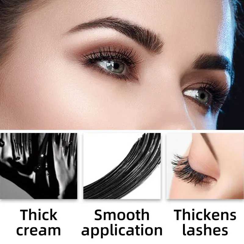 Mascara imperméable noir allongeant le recourbement des cils noirs Extension de cils maquillage de beauté Mascara longue tenue Mascara en fibres de soie — image 4