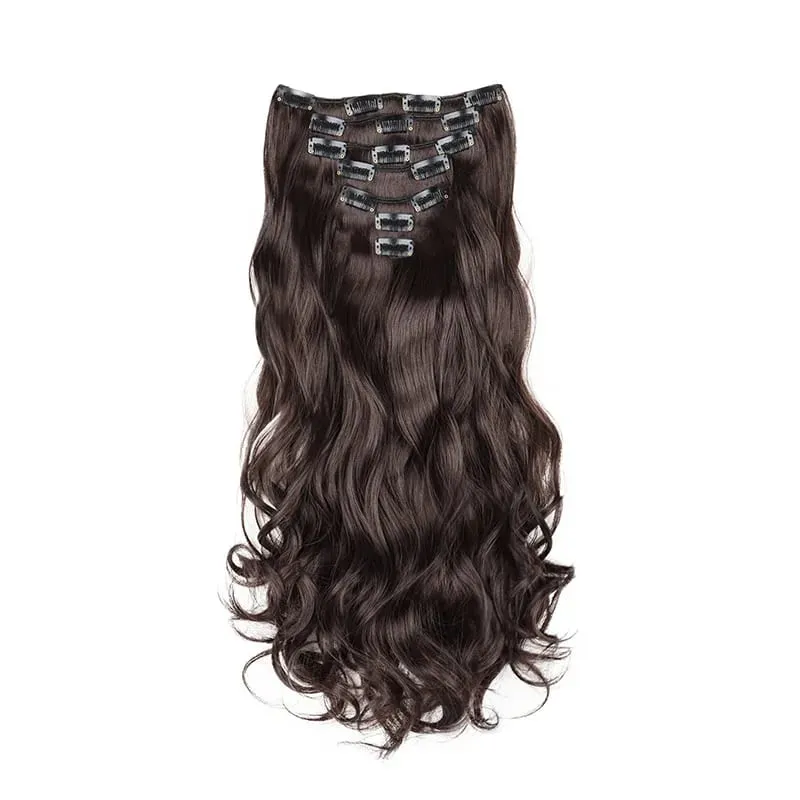 Coiffure longue droite 16 Clips 7 pièces/ensemble Extensions de cheveux postiches synthétiques blondes noires naturelles résistantes à la chaleur pour les femmes Kp — image 21