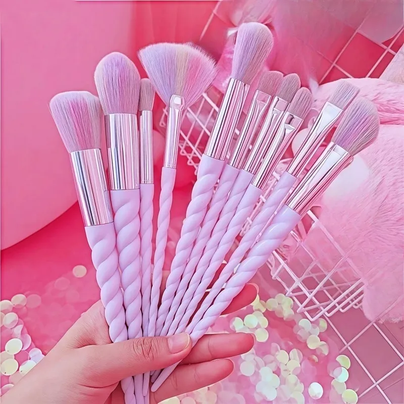 สีสันชุดแปรงแต่งหน้า 10 ชิ้นคริสตัล Handle คอนซีลเลอร์แปรงสุขภาพความงามเครื่องมือเครื่องสำอาง Make Up Tools