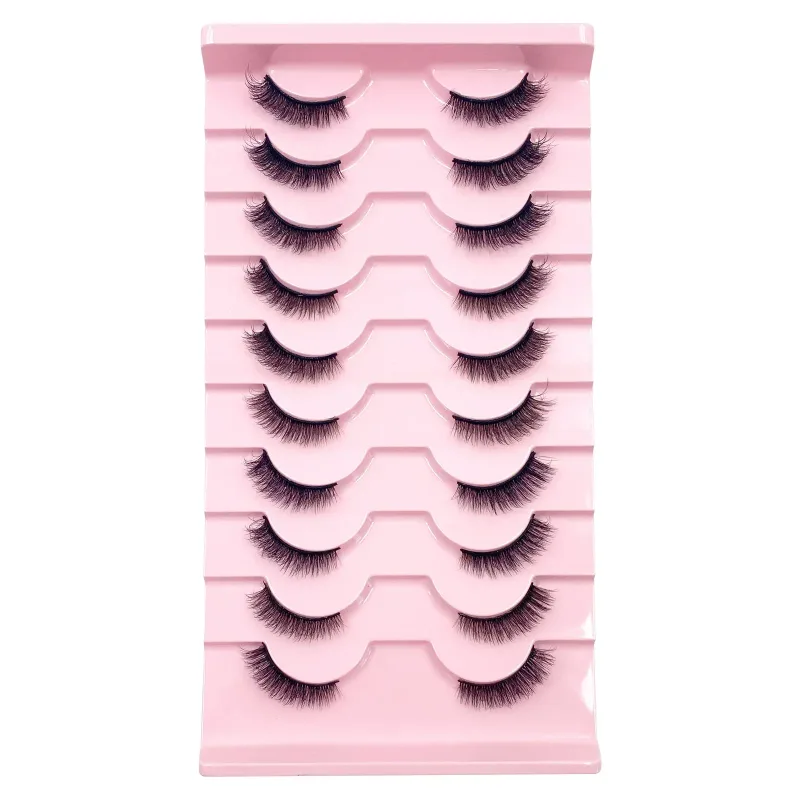 3D Cat Eye Lashes Half Eyelashes 10Pairs Half Lashes Natural Clear Stem False Eyelash Extension Makeup Faux Cils maquiag — image 6