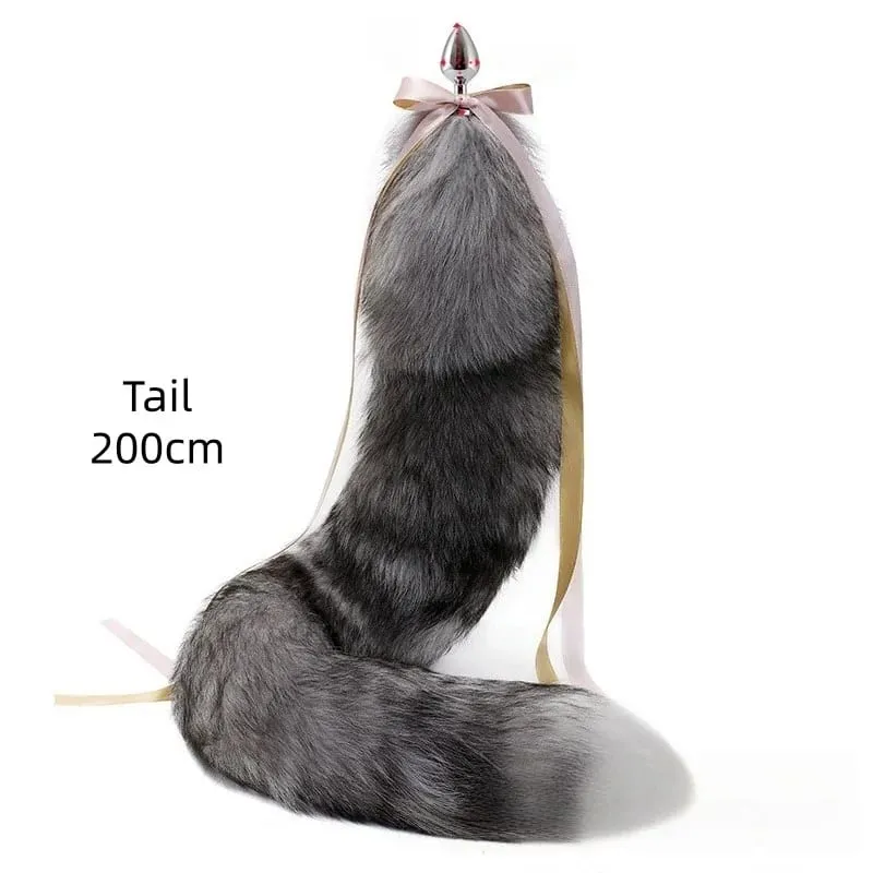 200 cm měkký anální kolík z pravé kožešiny Fox ocas s děleným designem kovový anální kolík pro ženy Cosplay Kostýmy Flirt Smyslové sexuální hračky — image 22