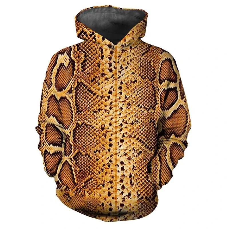 Sweat à capuche à motif peau de serpent personnalisé, tendance, manches longues, imprimé peau d'animaux 3D, ample, Streetwear, dessus frais — image 9