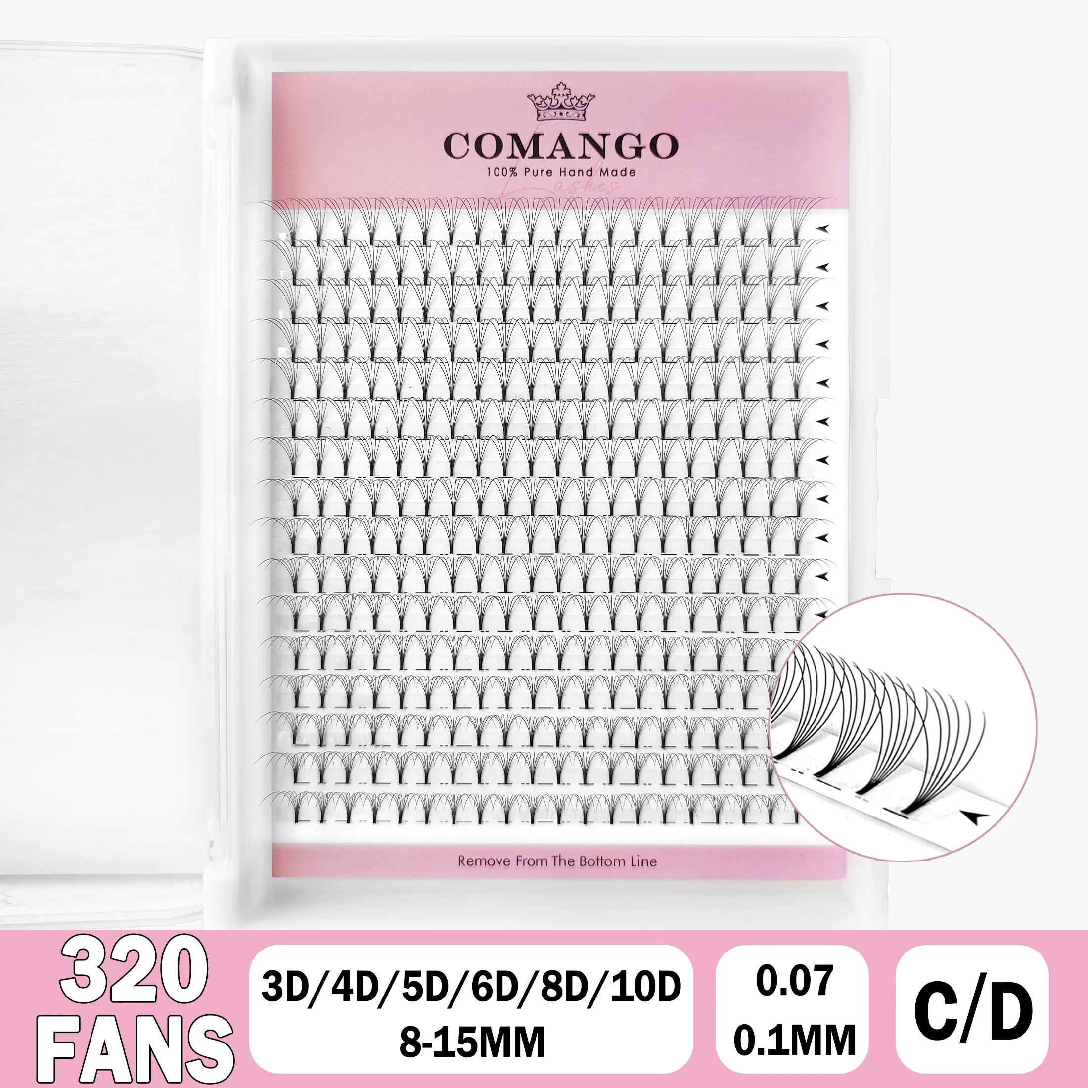 CoMango うっすらとした既製ボリュームファン 3-10D 個別まつげエクステンションショートステム 320 ファンフェイクミンク既製ロシアまつげ — image 5