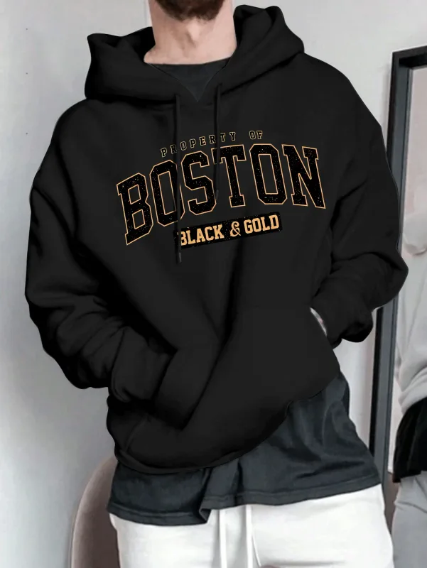 Baju peluh bertudung lelaki - Kemeja pullover longgar retro Amerika kasual — image 5