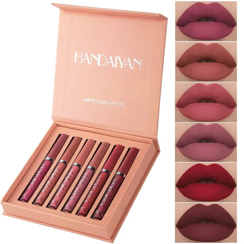 6 teile/satz Lip Gloss Langlebig Wasserdicht Matte Lip Tint Antihaft Tasse Flüssigkeit Lippenstift Geschenk Box Kosmetik Make-Up — image 8