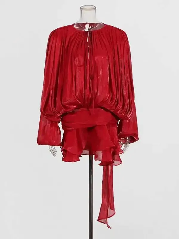 Solide Bluse Mini Kleider Für Frauen V-ausschnitt Langarm Verstärktes Spitze Up Süße Stil Kleid Weibliche Kleidung Mode — image 10