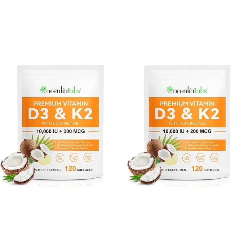 AcentiaLabs Vitamin D3 & K2 Softgels dengan Fungsi Kekebalan Minyak Kelapa dan Dukungan Tulang Bebas Gluten Non-GMO 120 Softgels — image 8