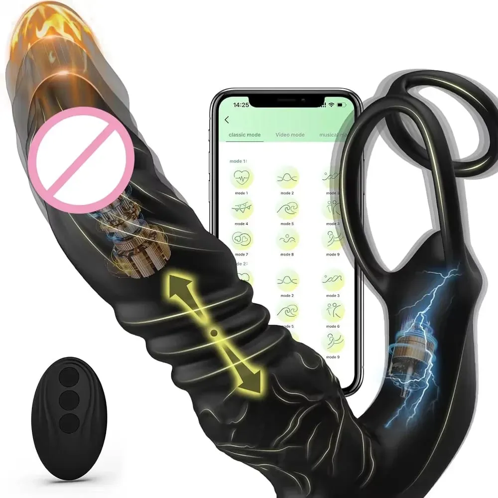 APP Teleskopisk dobbeltringtrykvibrator til mænd prostata massageapparat 5 i 1 vibratorstik Dildo Vibrator Voksen sexlegetøj mænd — image 1